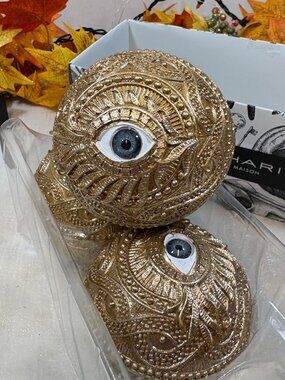 Halloween TAHARI Gold Decorative Spooky Eye Spheres Orbs Bowl Filler Set 3